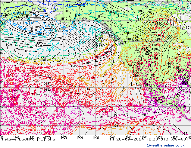 Theta-e 850hPa GFS do 26.09.2024 18 UTC