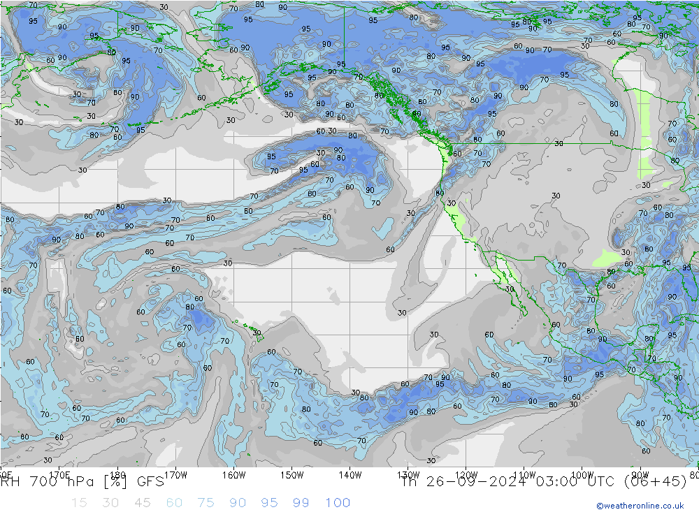 RH 700 hPa GFS Čt 26.09.2024 03 UTC