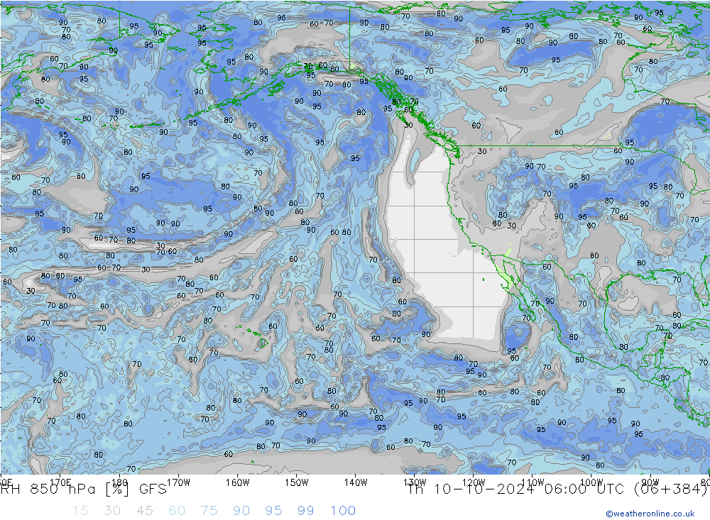 RH 850 hPa GFS gio 10.10.2024 06 UTC