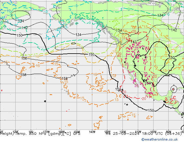 Height/Temp. 850 hPa GFS We 25.09.2024 18 UTC