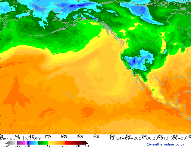 Rosný bod GFS Út 24.09.2024 06 UTC