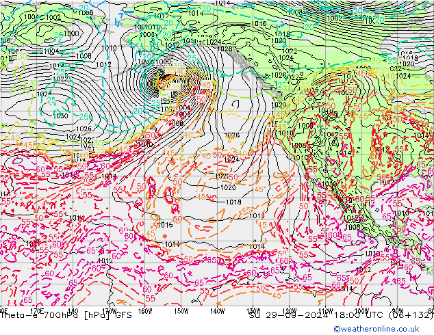 Theta-e 700hPa GFS Su 29.09.2024 18 UTC