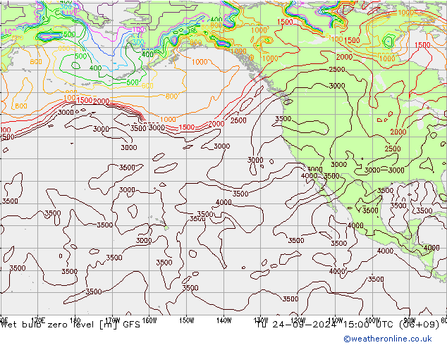 Theta-W Isoterma 0° GFS Ter 24.09.2024 15 UTC