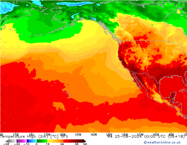 Max.temperatuur (2m) GFS wo 25.09.2024 00 UTC