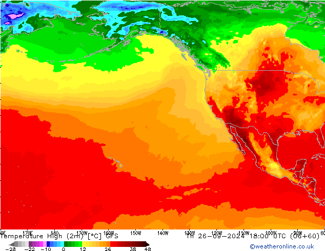 Temperature High (2m) GFS Th 26.09.2024 18 UTC