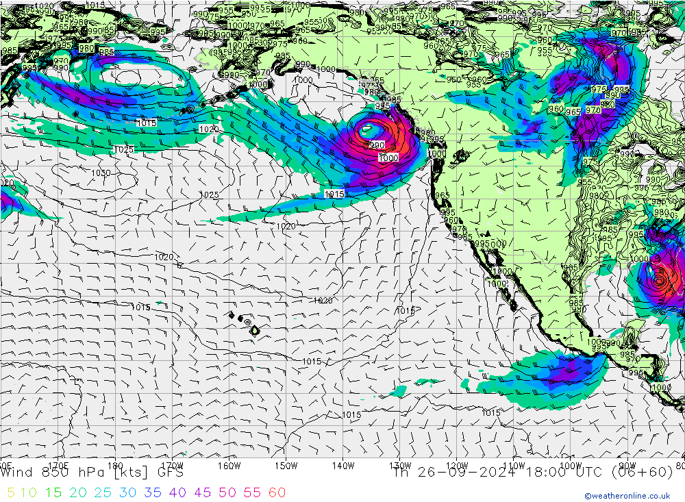 Wind 850 hPa GFS Th 26.09.2024 18 UTC