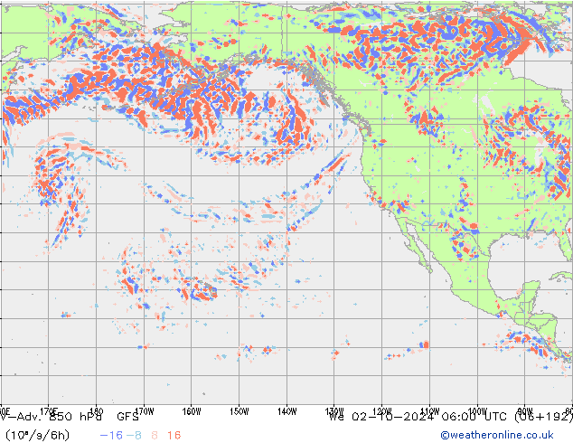 V-Adv. 850 hPa GFS mié 02.10.2024 06 UTC