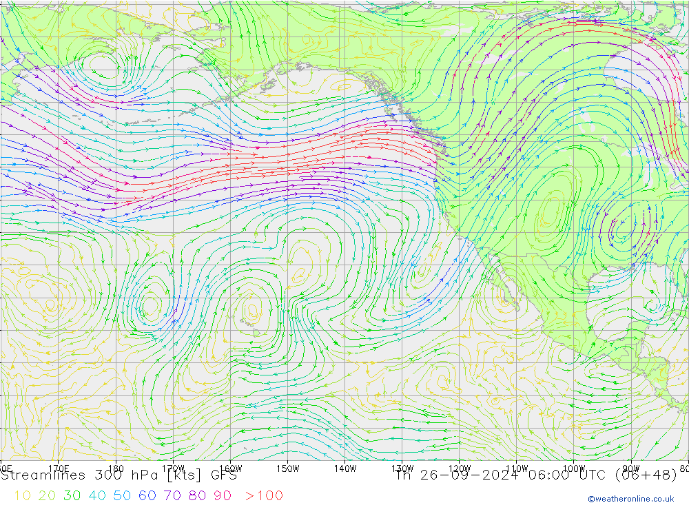 Stroomlijn 300 hPa GFS do 26.09.2024 06 UTC