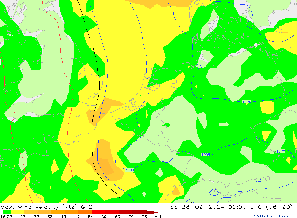 Max. wind velocity GFS Sa 28.09.2024 00 UTC