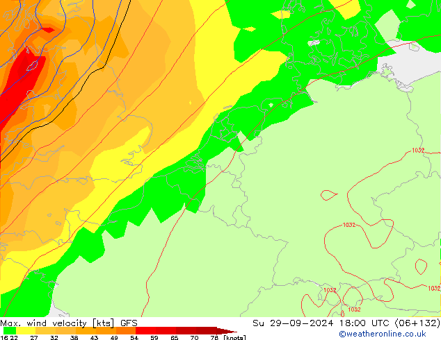 Max. wind velocity GFS Su 29.09.2024 18 UTC