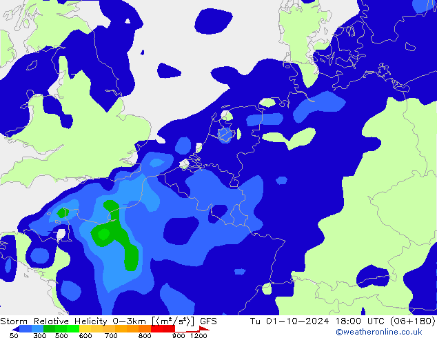 Storm Relative Helicity GFS Di 01.10.2024 18 UTC