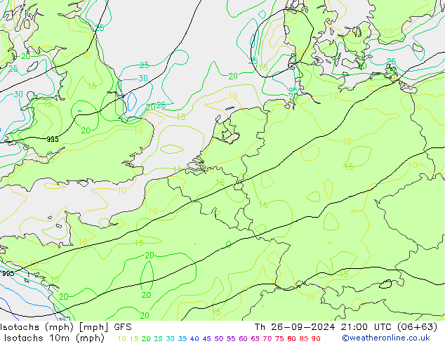 Eşrüzgar Hızları mph GFS Per 26.09.2024 21 UTC