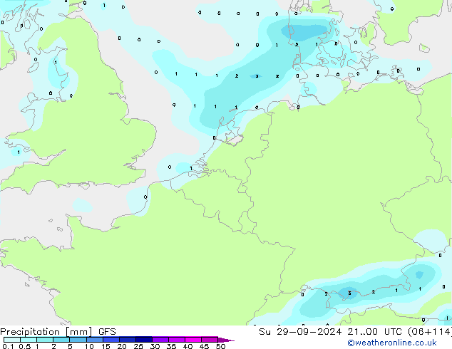 Srážky GFS Ne 29.09.2024 00 UTC