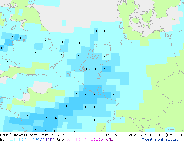 Rain/Snowfall rate GFS  26.09.2024 00 UTC