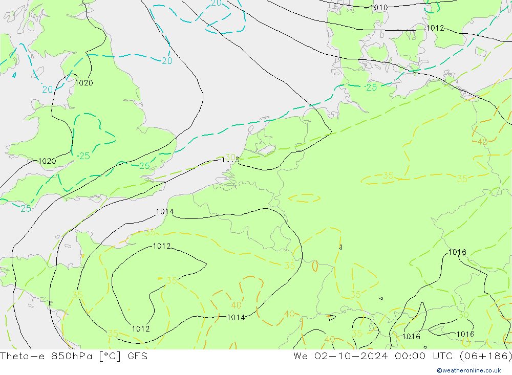 Theta-e 850hPa GFS Çar 02.10.2024 00 UTC