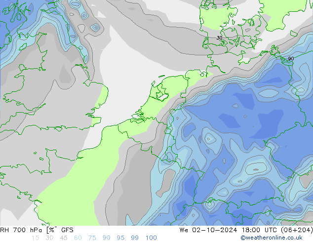 RH 700 hPa GFS St 02.10.2024 18 UTC