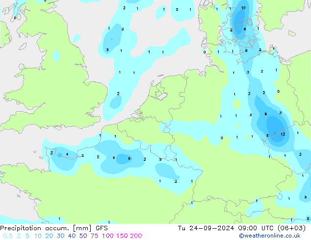 Precipitation accum. GFS Tu 24.09.2024 09 UTC