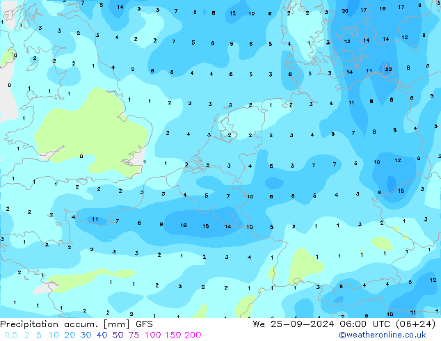 Precipitation accum. GFS We 25.09.2024 06 UTC