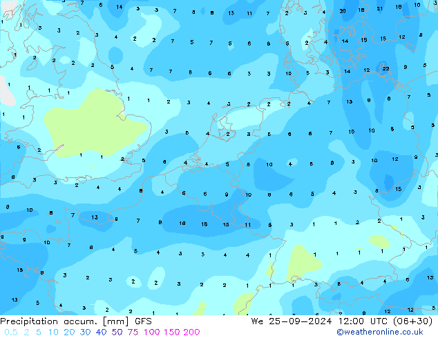 Precipitation accum. GFS We 25.09.2024 12 UTC