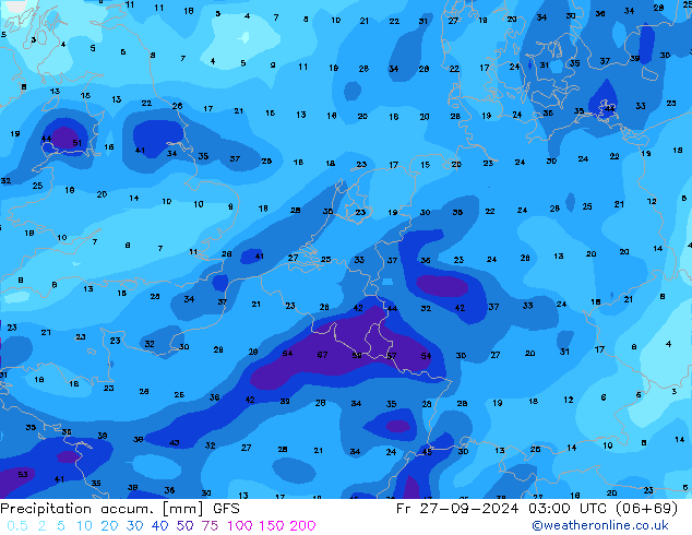 Precipitation accum. GFS  27.09.2024 03 UTC