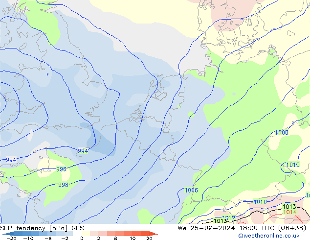 SLP tendency GFS Qua 25.09.2024 18 UTC