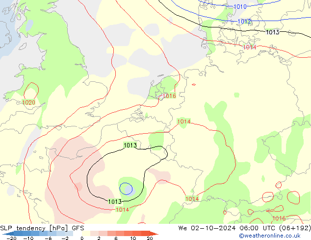 SLP tendency GFS We 02.10.2024 06 UTC