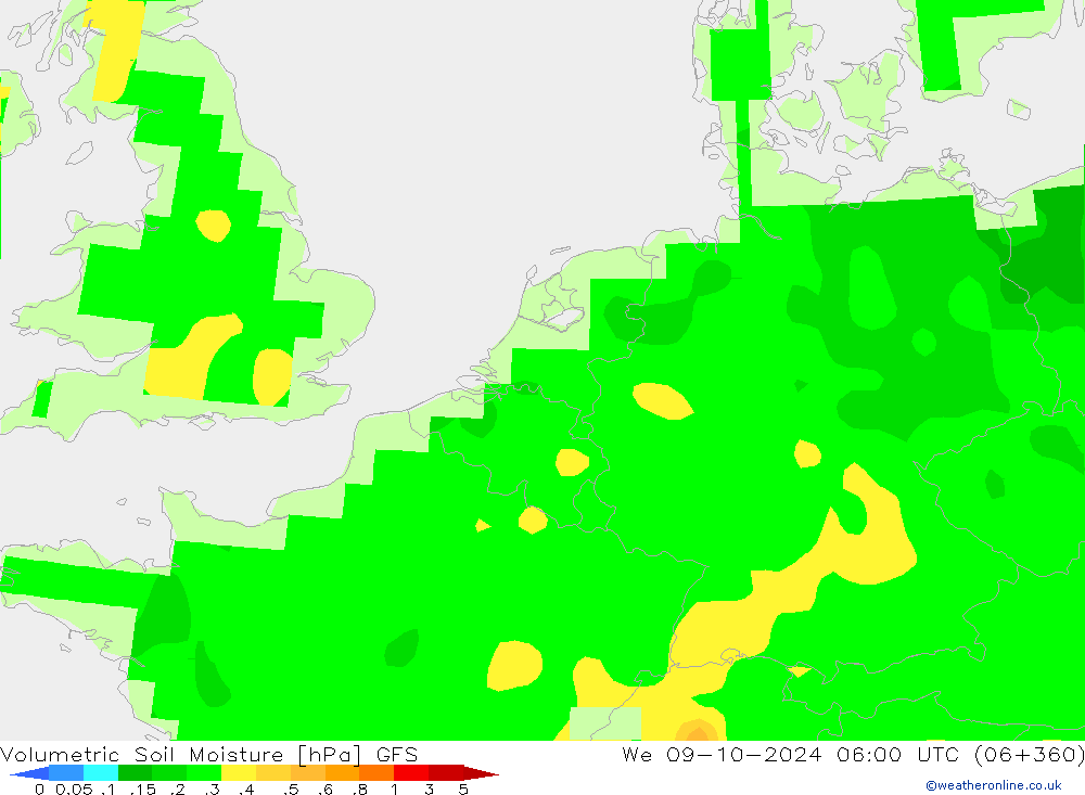 Volumetric Soil Moisture GFS mié 09.10.2024 06 UTC