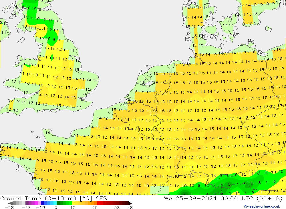 Ground Temp (0-10cm) GFS We 25.09.2024 00 UTC