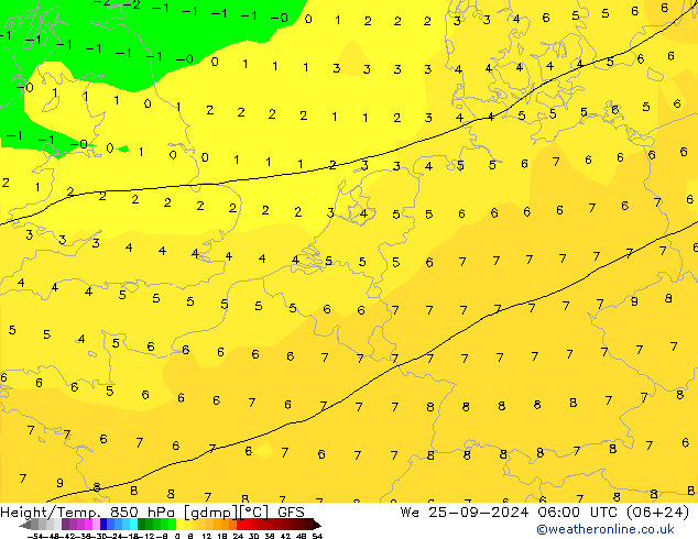 Z500/Rain (+SLP)/Z850 GFS St 25.09.2024 06 UTC