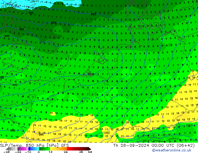 850 hPa Yer Bas./Sıc GFS Per 26.09.2024 00 UTC