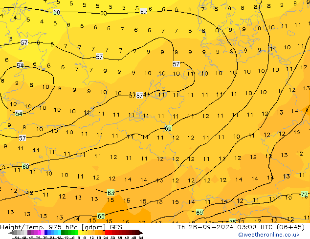 Height/Temp. 925 hPa GFS Do 26.09.2024 03 UTC