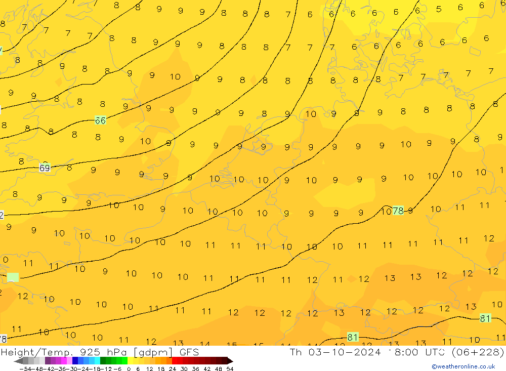 Height/Temp. 925 hPa GFS Qui 03.10.2024 18 UTC