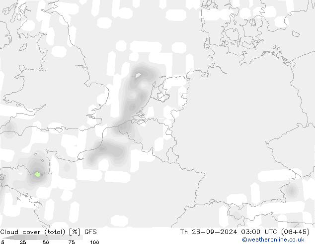 nuvens (total) GFS Qui 26.09.2024 03 UTC