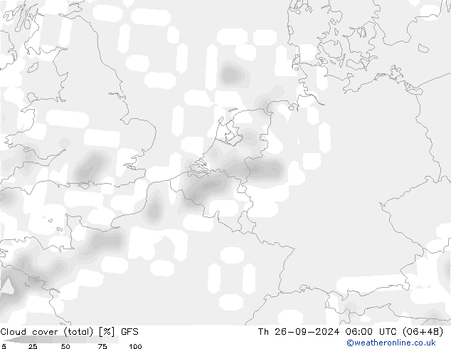 Cloud cover (total) GFS Th 26.09.2024 06 UTC