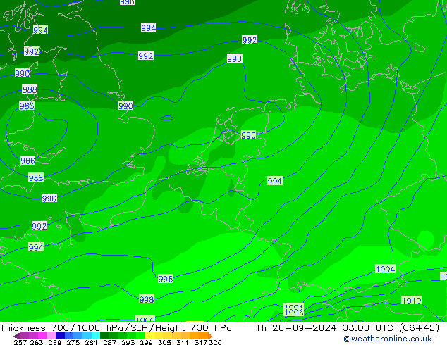 Thck 700-1000 гПа GFS чт 26.09.2024 03 UTC