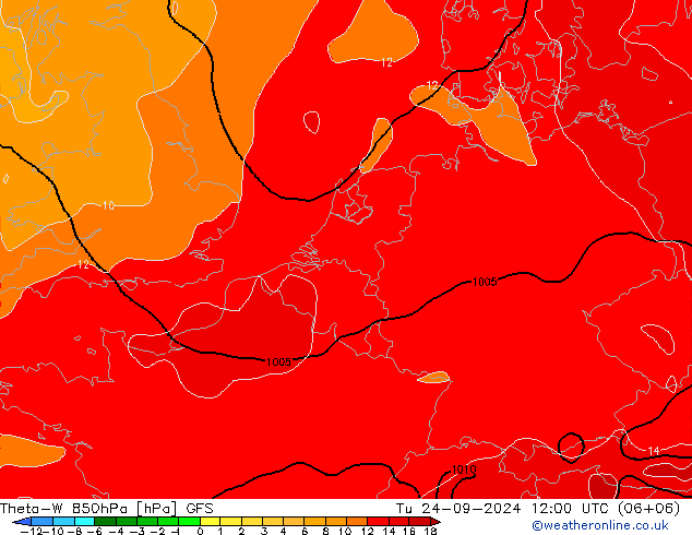 Theta-W 850hPa GFS Tu 24.09.2024 12 UTC