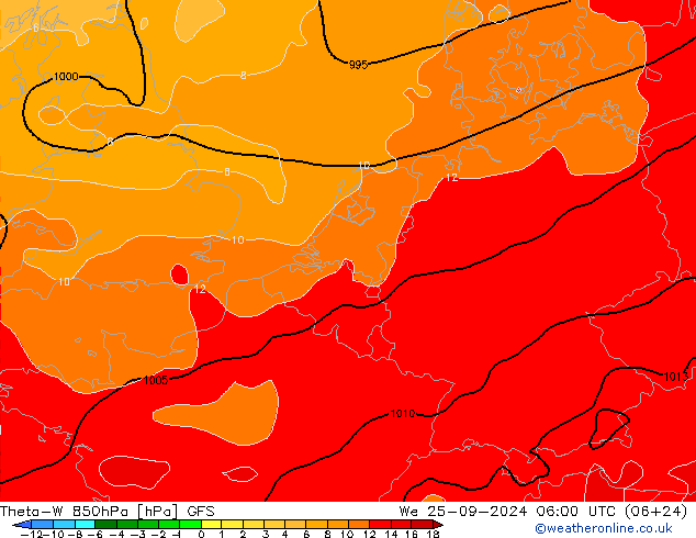 Theta-W 850hPa GFS We 25.09.2024 06 UTC