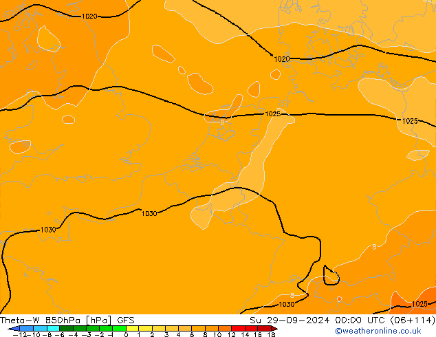 Theta-W 850hPa GFS nie. 29.09.2024 00 UTC