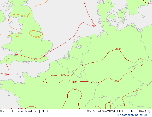 Wet bulb zero level GFS mié 25.09.2024 00 UTC