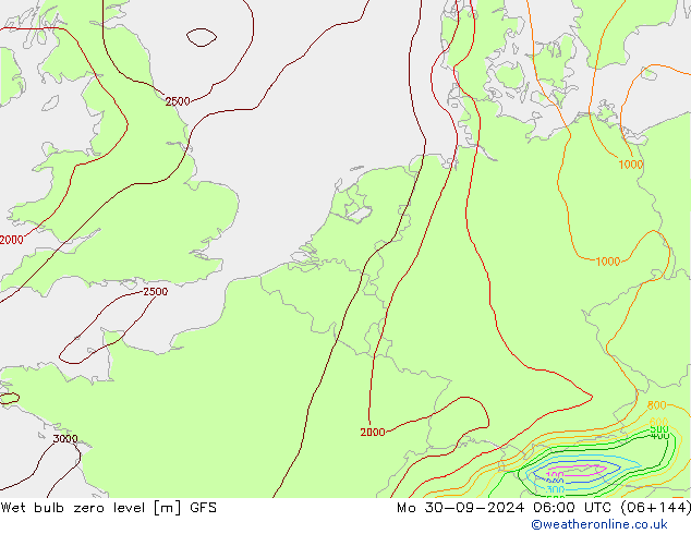 Wet bulb zero level GFS Mo 30.09.2024 06 UTC