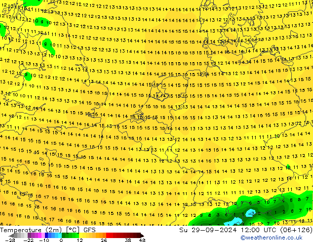 Temperature (2m) GFS Su 29.09.2024 12 UTC