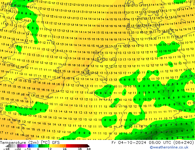 Temperature (2m) GFS Pá 04.10.2024 06 UTC