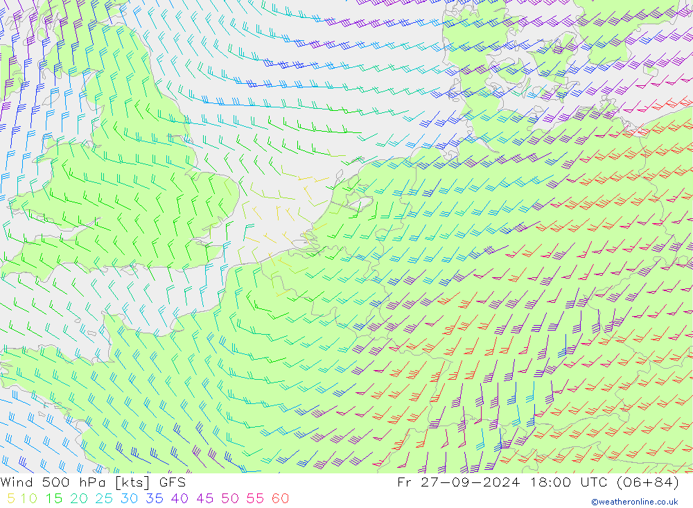 Viento 500 hPa GFS vie 27.09.2024 18 UTC