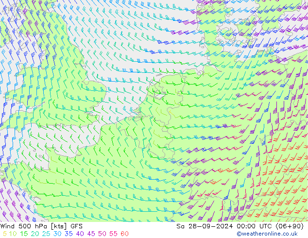 Wind 500 hPa GFS Sa 28.09.2024 00 UTC