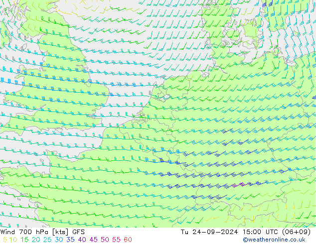 Wind 700 hPa GFS Di 24.09.2024 15 UTC