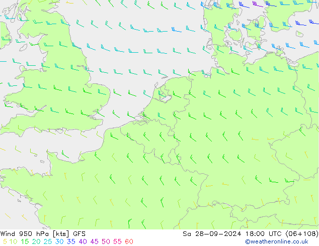 Wind 950 hPa GFS za 28.09.2024 18 UTC