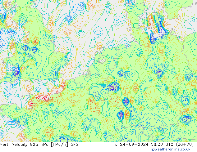 Vert. Velocity 925 hPa GFS Tu 24.09.2024 06 UTC