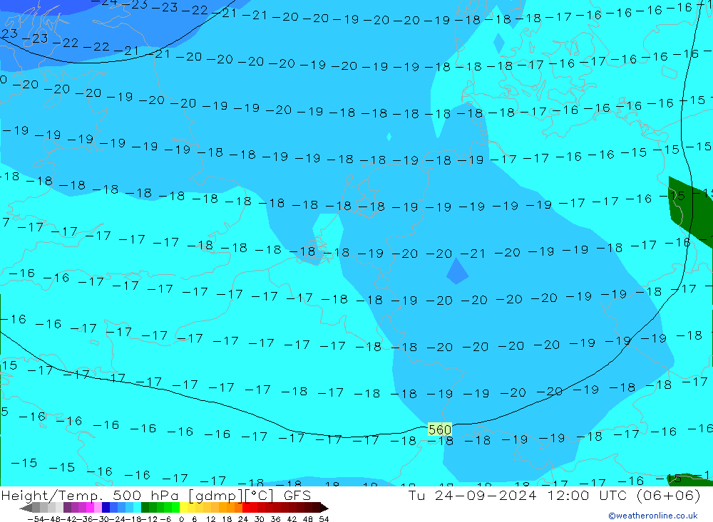 Z500/Rain (+SLP)/Z850 GFS Tu 24.09.2024 12 UTC