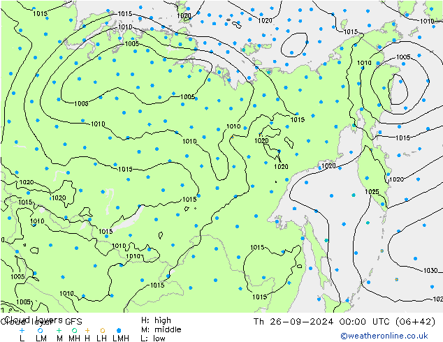 Cloud layer GFS Th 26.09.2024 00 UTC