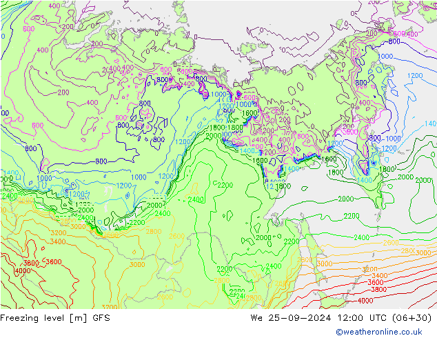 Freezing level GFS mié 25.09.2024 12 UTC